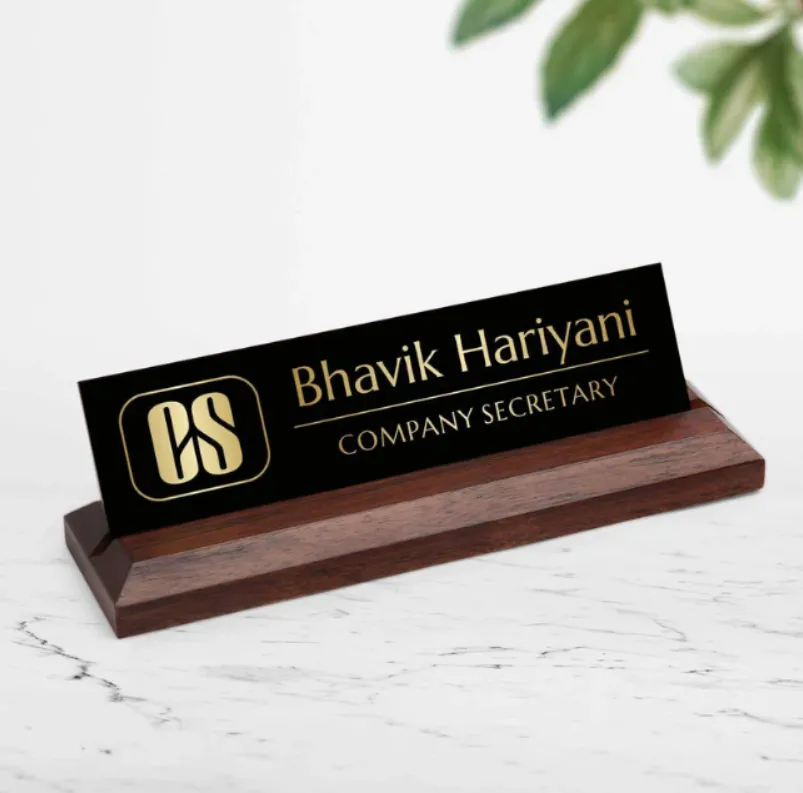 Excelus Office Desk Name Plate - Company Secretary (CS) (Small (8 inch × 2½ inch × 2 inch), Black Plate with Gold Lettering)