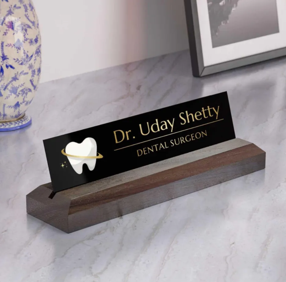 Excelus Office Desk Name Plate - Dentist (Small (8 inch × 2½ inch × 2 inch), Black Plate with Gold Lettering)