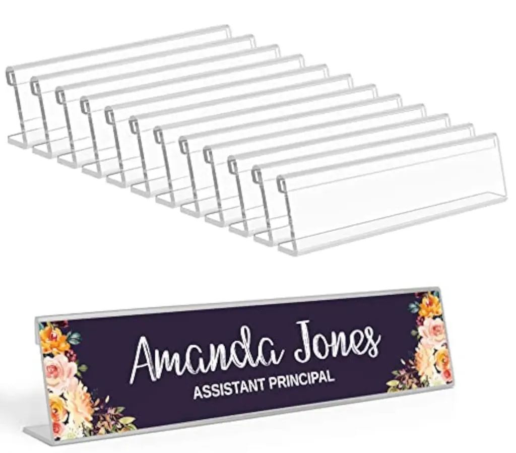 ARCYLIC DESK NAME PLATE (Small (8 inch × 2½ inch × 2 inch), Black Plate with Gold Lettering)